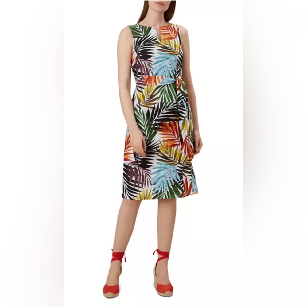 HOBBS LONDON Amalfi Tie-Waist Palm Print Dress